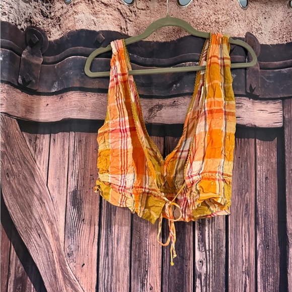 Plaid Orange and Yellow Women's Top - Picture 3 of 3